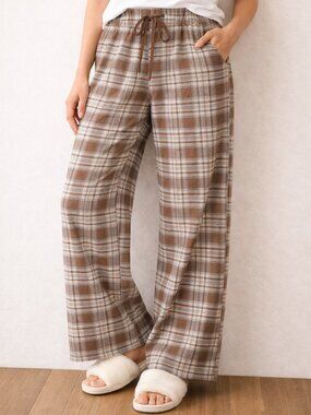 Blue Blush Cozy Plaid Wide Leg PJ Pants Large
